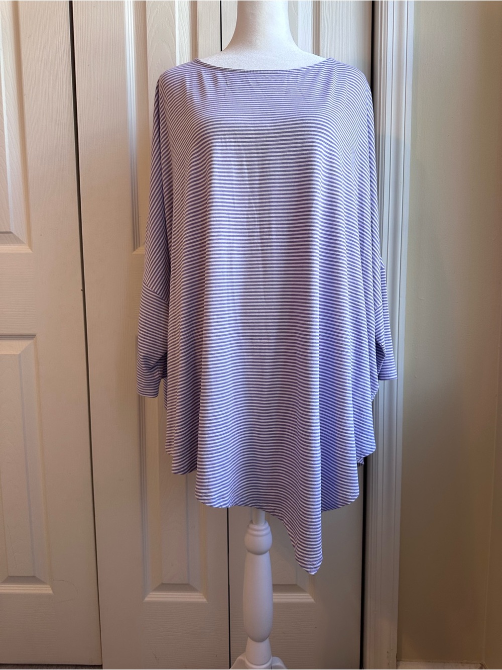 J. Jill Lavender & White Striped Tunic with Asymmetrical Hemline